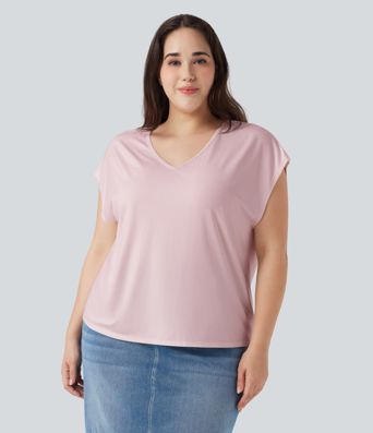 V-neck Short Sleeve Casual Plus Size T-Shirt
