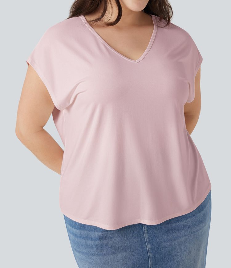 V-neck Short Sleeve Casual Plus Size T-Shirt