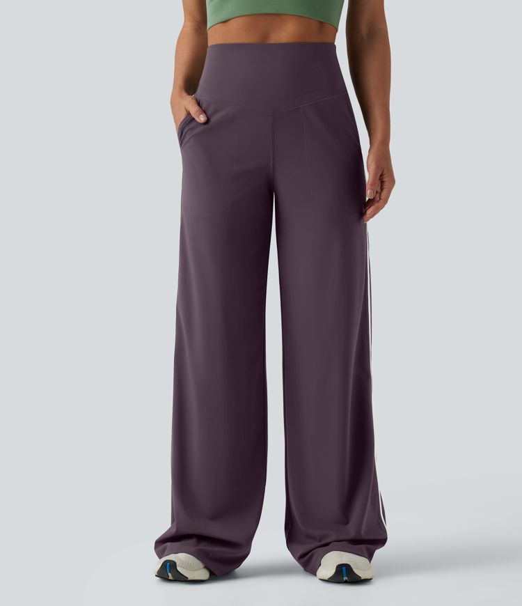 Halara UltraSculpt™ luźne spodnie do jogi z wysokim stanem i kontrolą kontroli, w paskach color-block, z kieszeniami