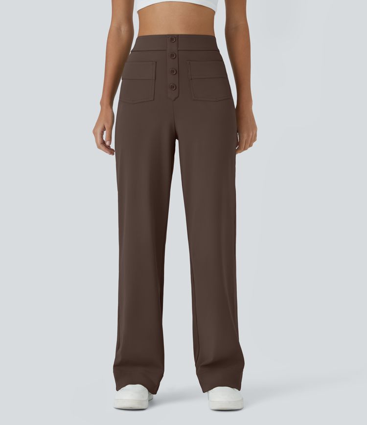 DayStretch High Waisted Pockets Straight Leg Casual Pants