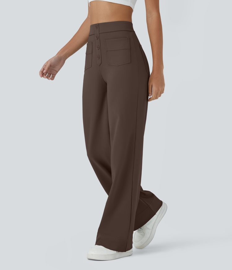 DayStretch High Waisted Pockets Straight Leg Casual Pants