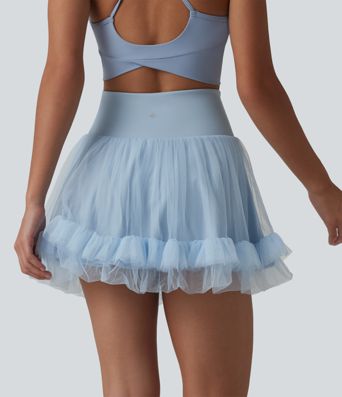 Hochtaillierter, figurformender 2-in-1-Minirock aus kontrastierendem Mesh mit Taschen