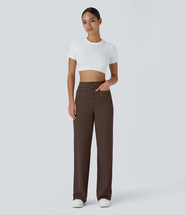 DayStretch High Waisted Pockets Straight Leg Casual Pants