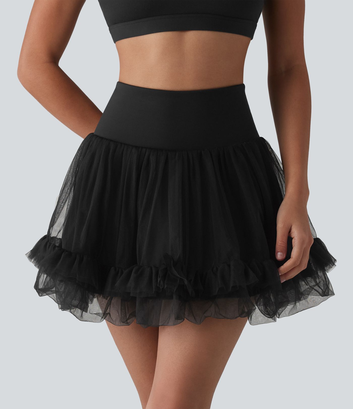 High Waisted Tummy Control Contrast Mesh 2-in-1 Mini Workout Skirt with Pockets