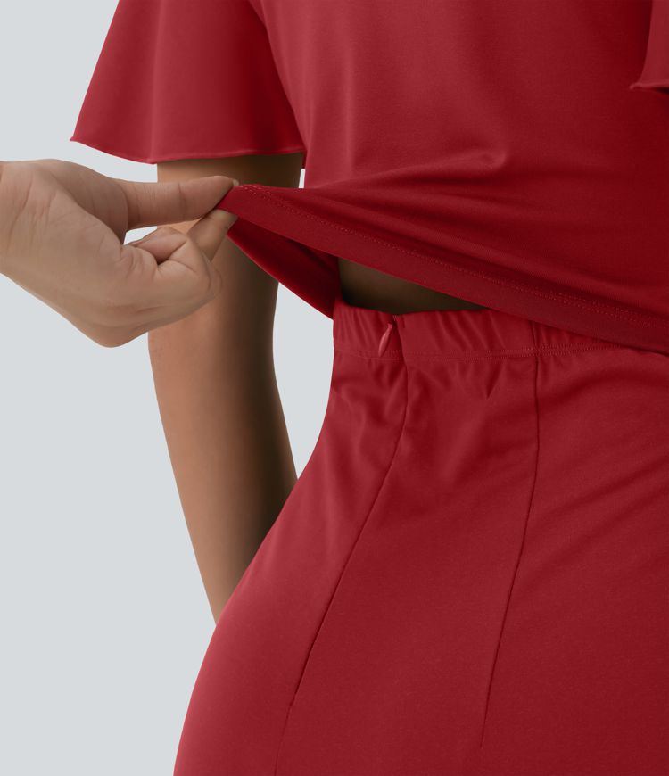 Combinaison à col rond, manches courtes, nouée à l'avant, jambes larges avec poches — édition Easy Peezy