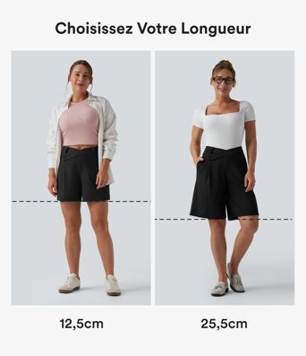 Short ample tailleur mi-taille asymétrique en tissu gaufré 12,5 cm avec poches Short ample tailleur mi-taille asymétrique en tissu gaufré 12,5 cm avec poches
