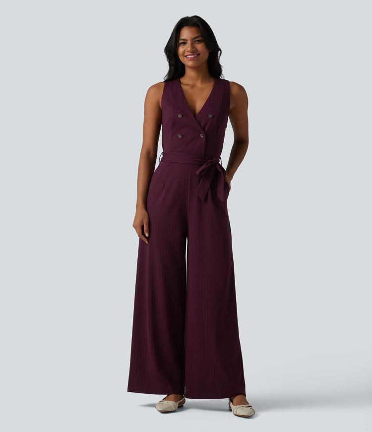 V-kaelusega õmblusteta triibuline vöötatud tööülikond taskutega - Lihtne ja mugav