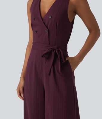 V-kaelusega õmblusteta triibuline vöötatud tööülikond taskutega - Lihtne ja mugav