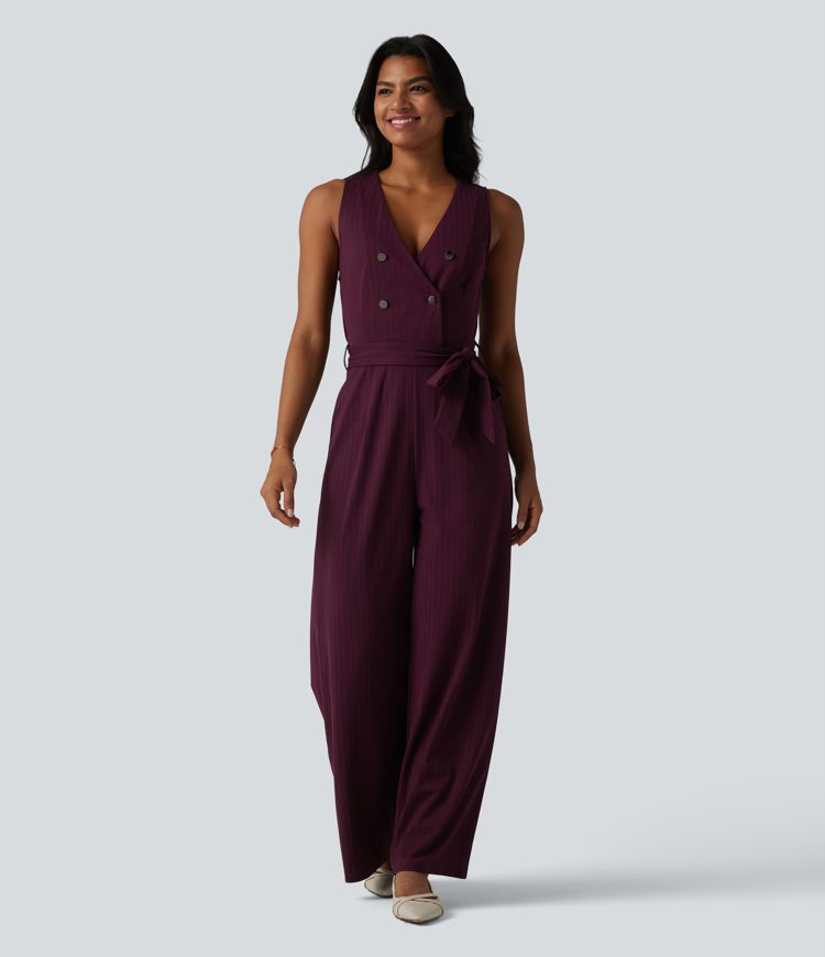 V-kaelusega õmblusteta triibuline vöötatud tööülikond taskutega - Lihtne ja mugav