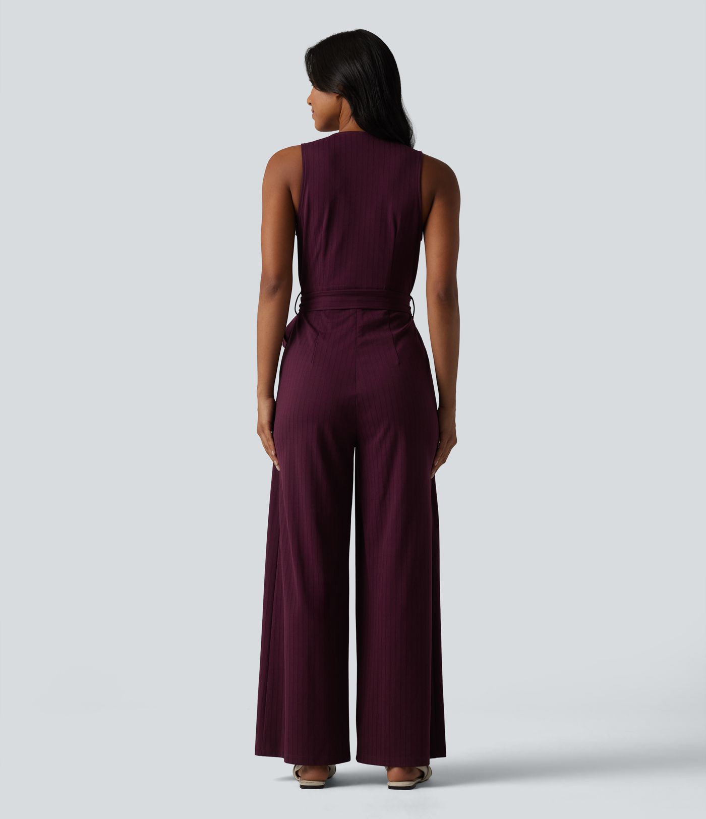 V-kaelusega õmblusteta triibuline vöötatud tööülikond taskutega - Lihtne ja mugav