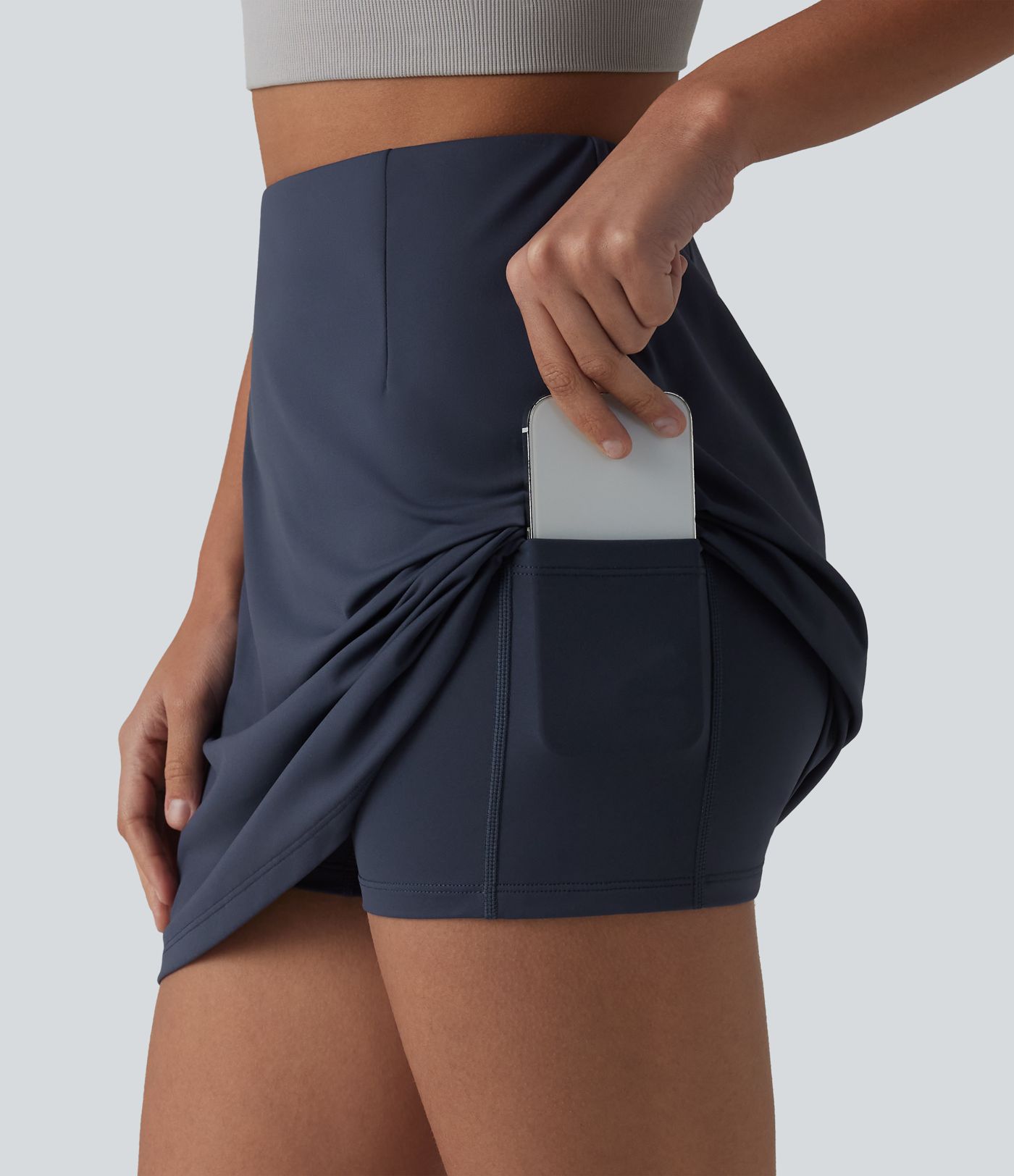 Jupe de sport mini 2 en 1 Halara UltraSculpt™ taille haute avec poches et effet ventre plat