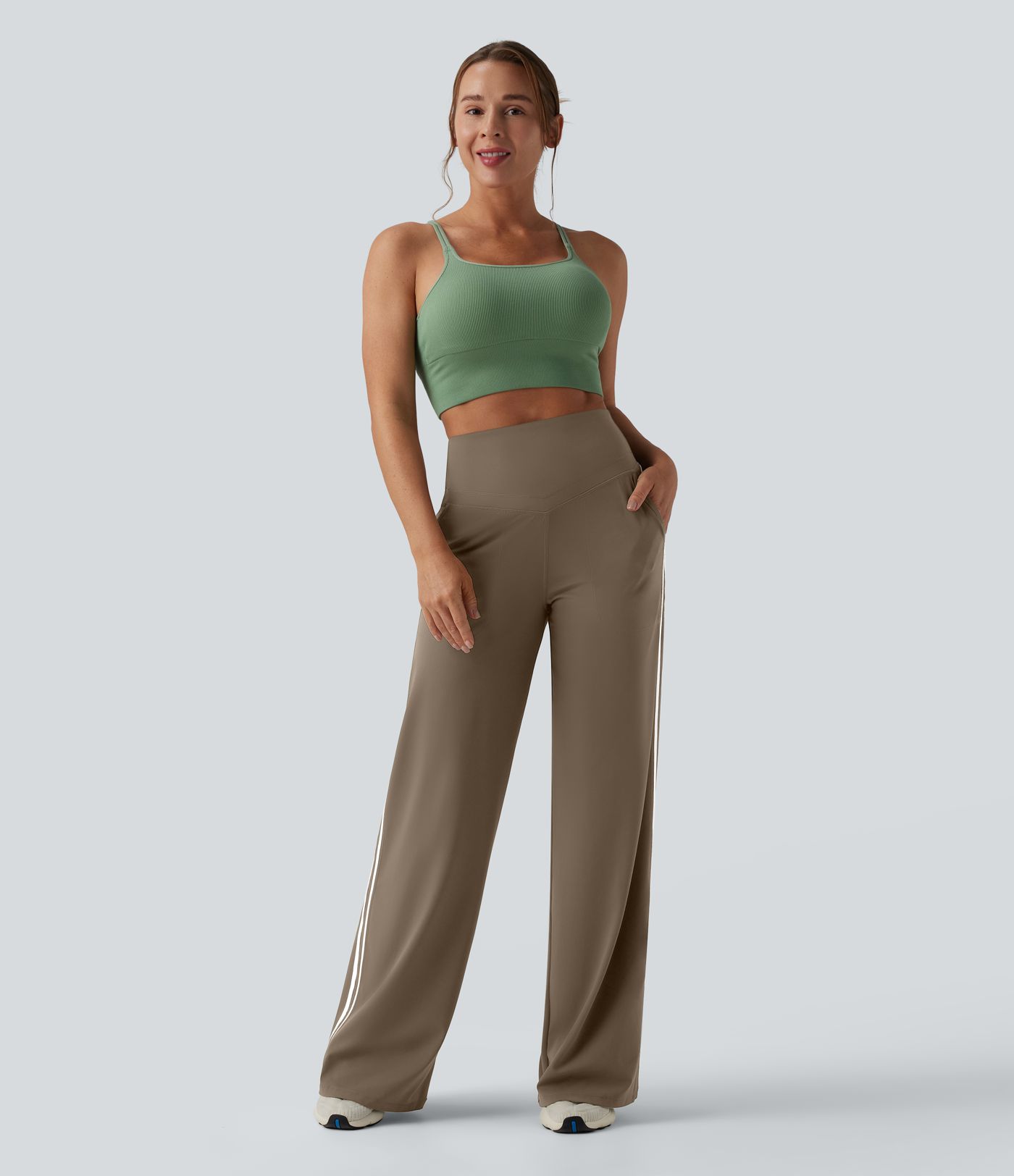 Halara UltraSculpt™ High Waisted Tummy Control Color Block Stripes Yoga Baggy Pants with Pockets