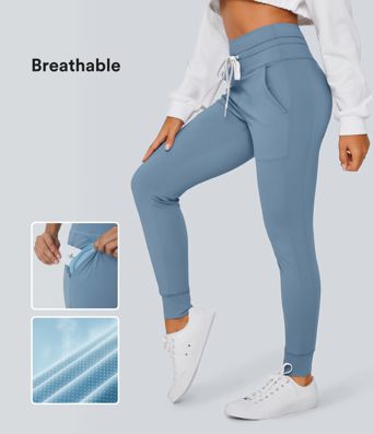 SoftlyZero™ Plush High Waisted Drawstring Side Pocket Plain Full Length Women Track Running Joggers