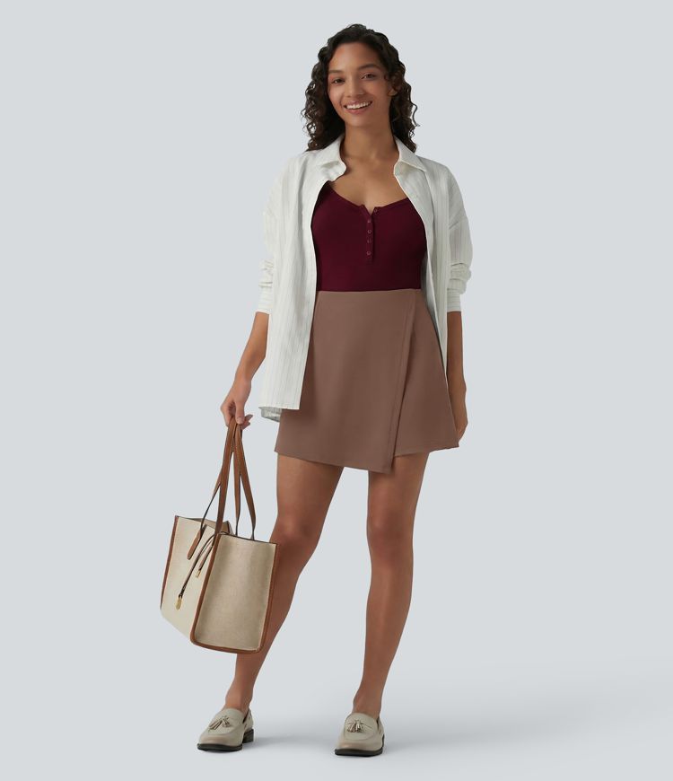 Wrinkle-resistant High Waisted Longer Mini Work Skort