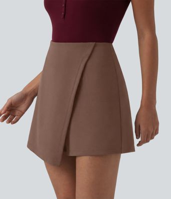 Wrinkle-resistant High Waisted Longer Mini Work Skort