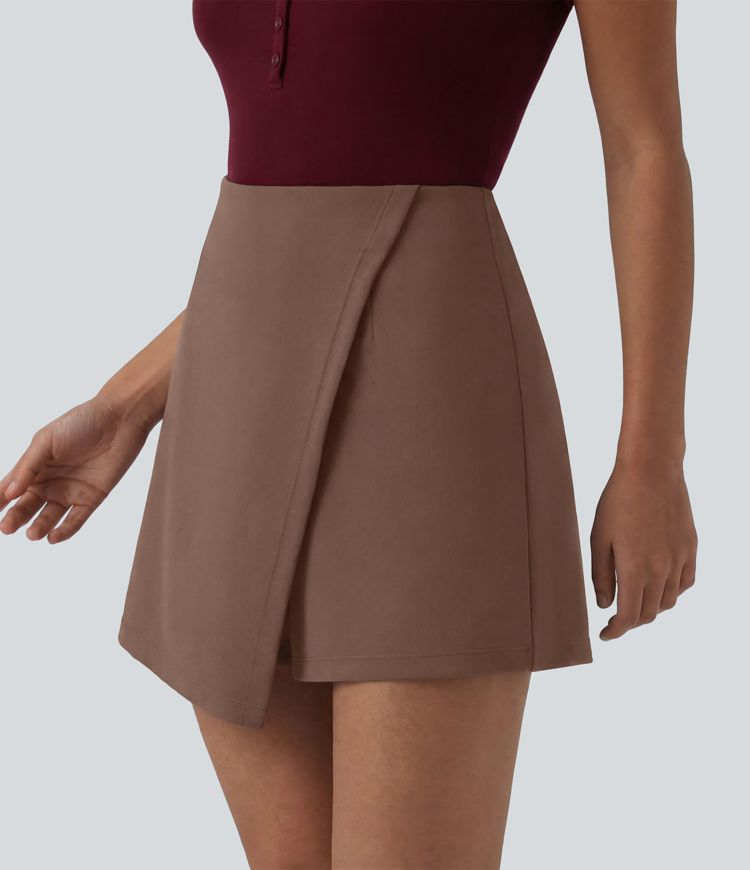 Wrinkle-resistant High Waisted Longer Mini Work Skort