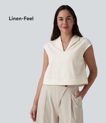 Cap Sleeve Casual Linen-Feel Shirt Cap Sleeve Casual Linen-Feel Shirt