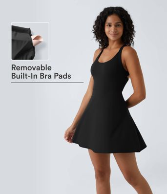 Vestido corto de baile 2 en 1 con bolsillo lateral escote en U y espalda descubierta