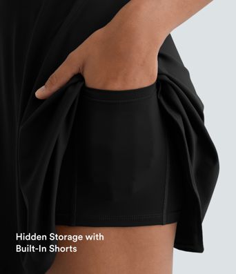 Vestido corto de baile 2 en 1 con bolsillo lateral escote en U y espalda descubierta