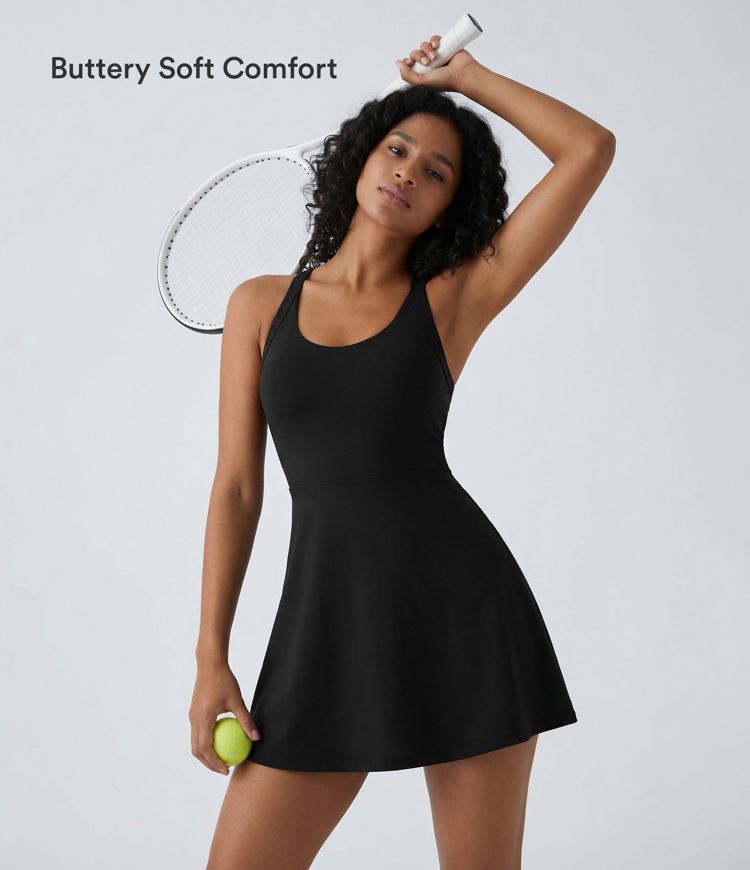 Vestido corto de baile 2 en 1 con bolsillo lateral escote en U y espalda descubierta