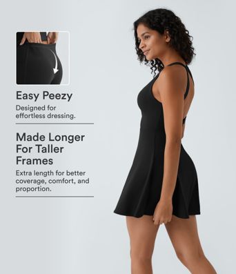 Vestido corto de baile 2 en 1 con bolsillo lateral escote en U y espalda descubierta