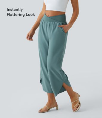 Breezeful™ High Waisted Crossover Quick Dry Resort Pants with Pockets