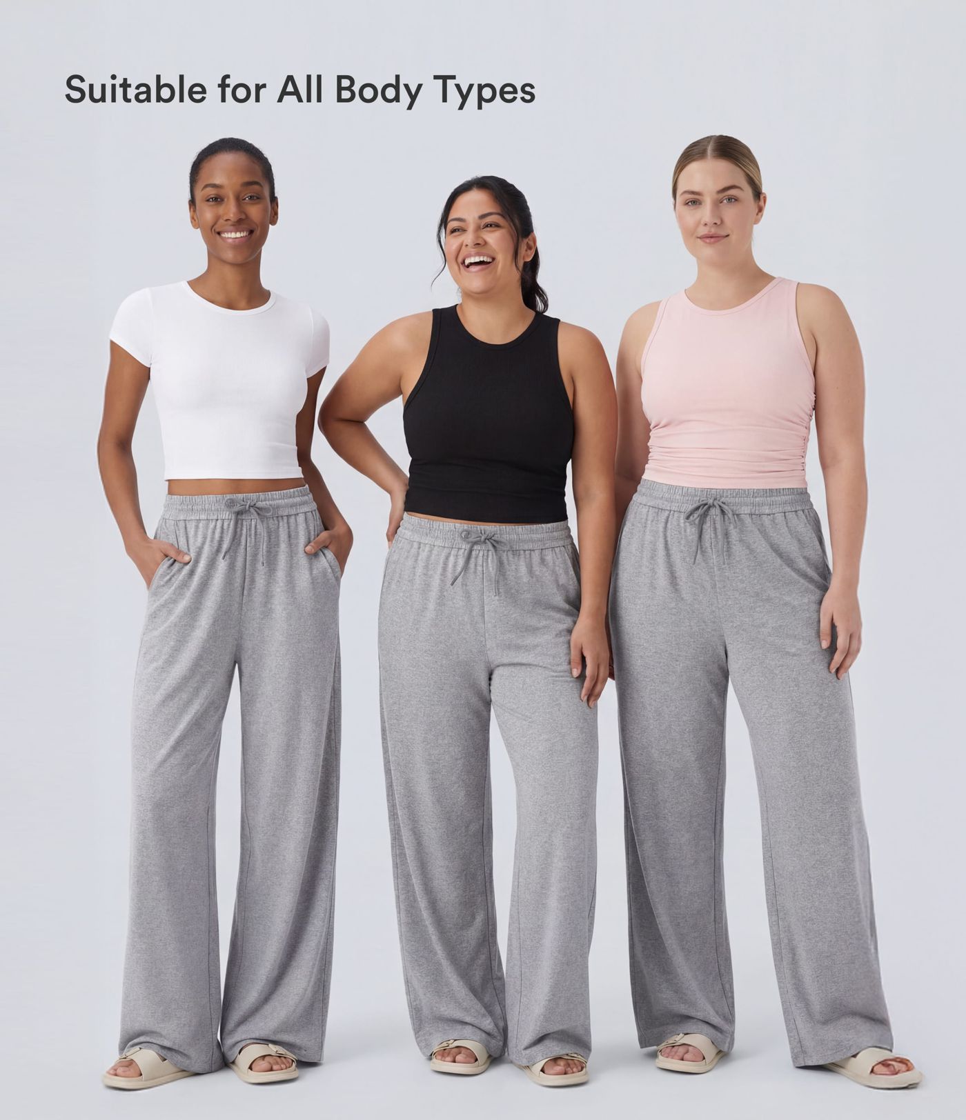 High Waisted Drawstring Pocket Wide Leg Casual Pants