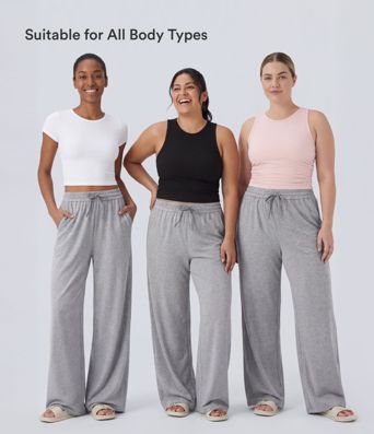 High Waisted Drawstring Pocket Wide Leg Casual Pants