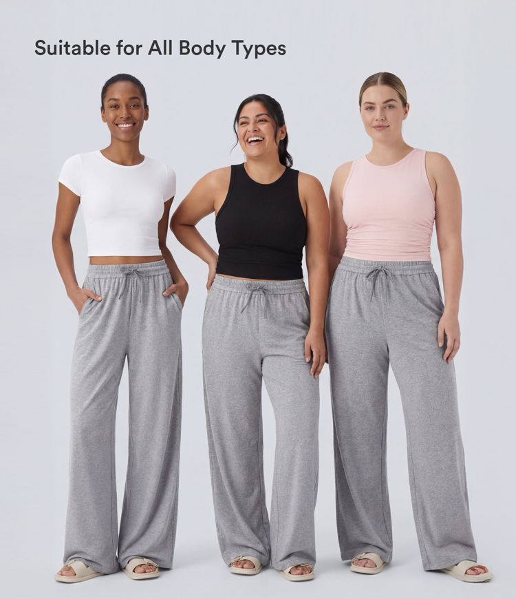 High Waisted Drawstring Pocket Wide Leg Casual Pants