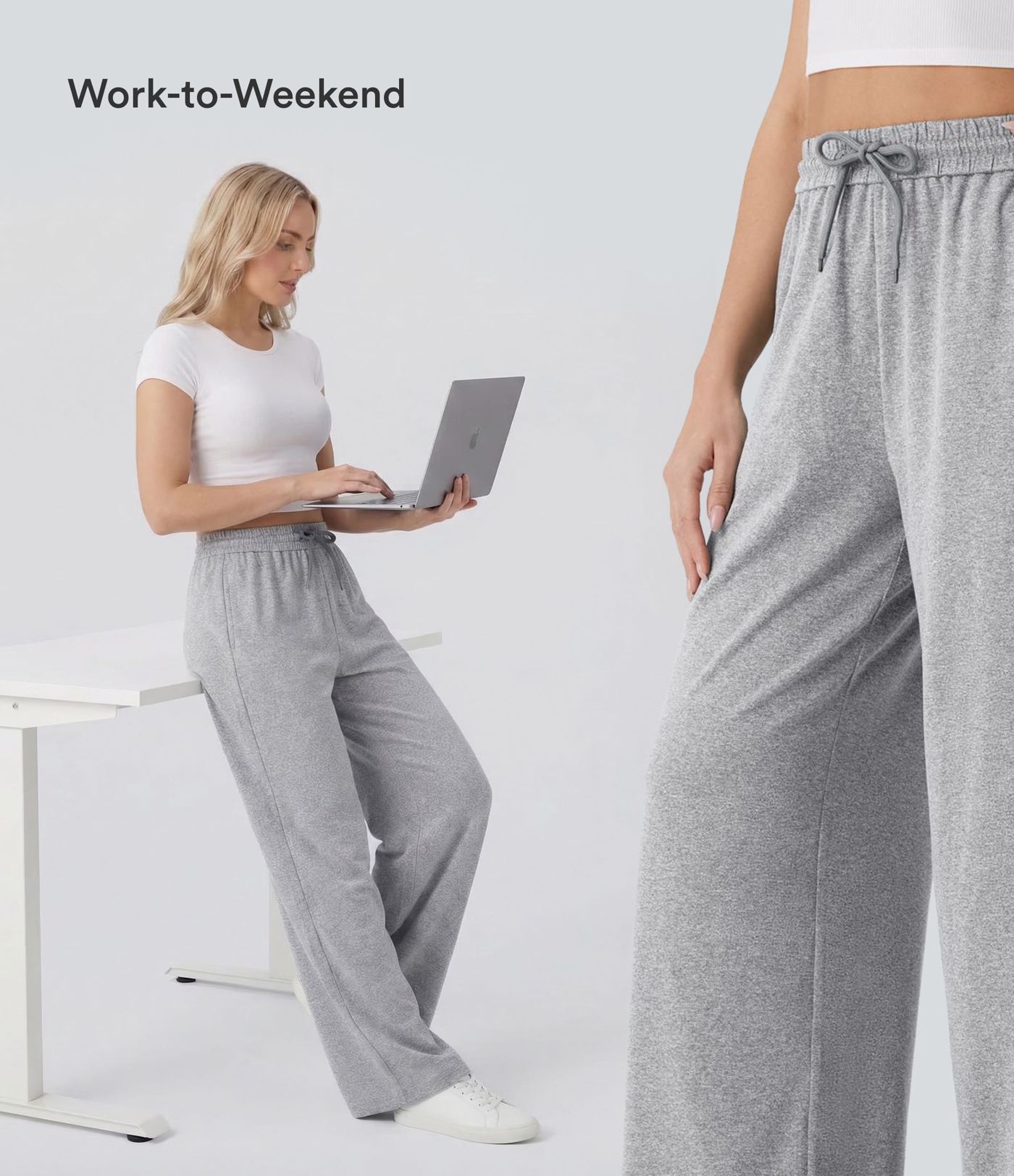 High Waisted Drawstring Pocket Wide Leg Casual Pants