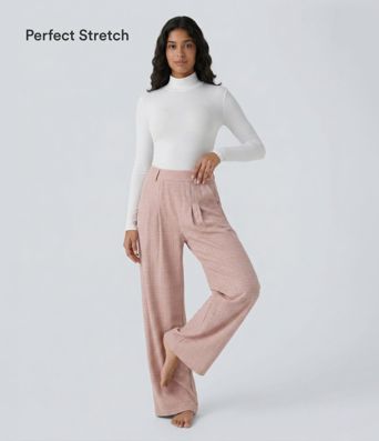 Hohe Taille Taschen Weite Beine Hahnentrittmuster Karierte Lässige Hose