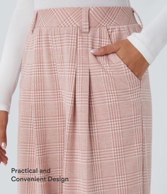 Hohe Taille Taschen Weite Beine Hahnentrittmuster Karierte Lässige Hose