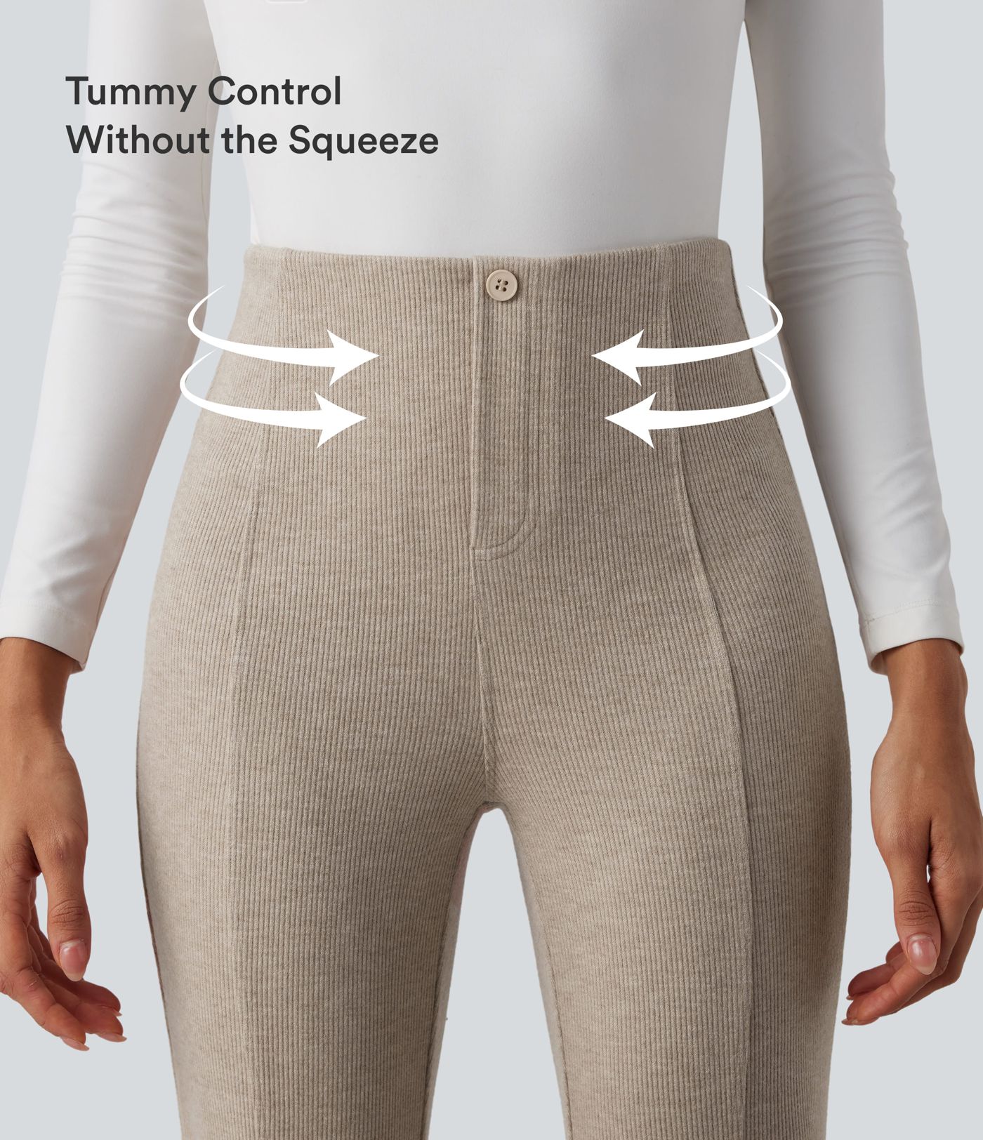 Pantalones acanalados de cintura alta con control abdominal, estilo flare casual