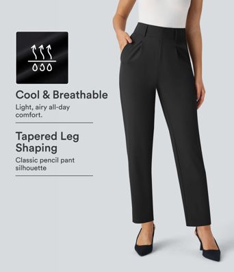 Pantalon de travail Fuselé Uni à Taille Haute avec Poches