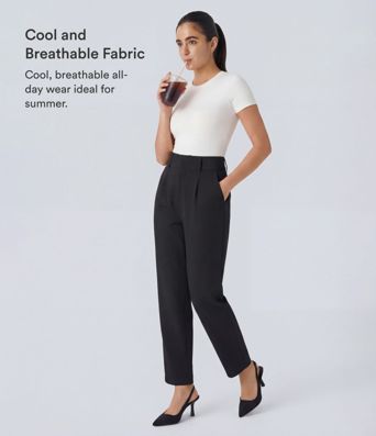 Pantalon de travail Fuselé Uni à Taille Haute avec Poches