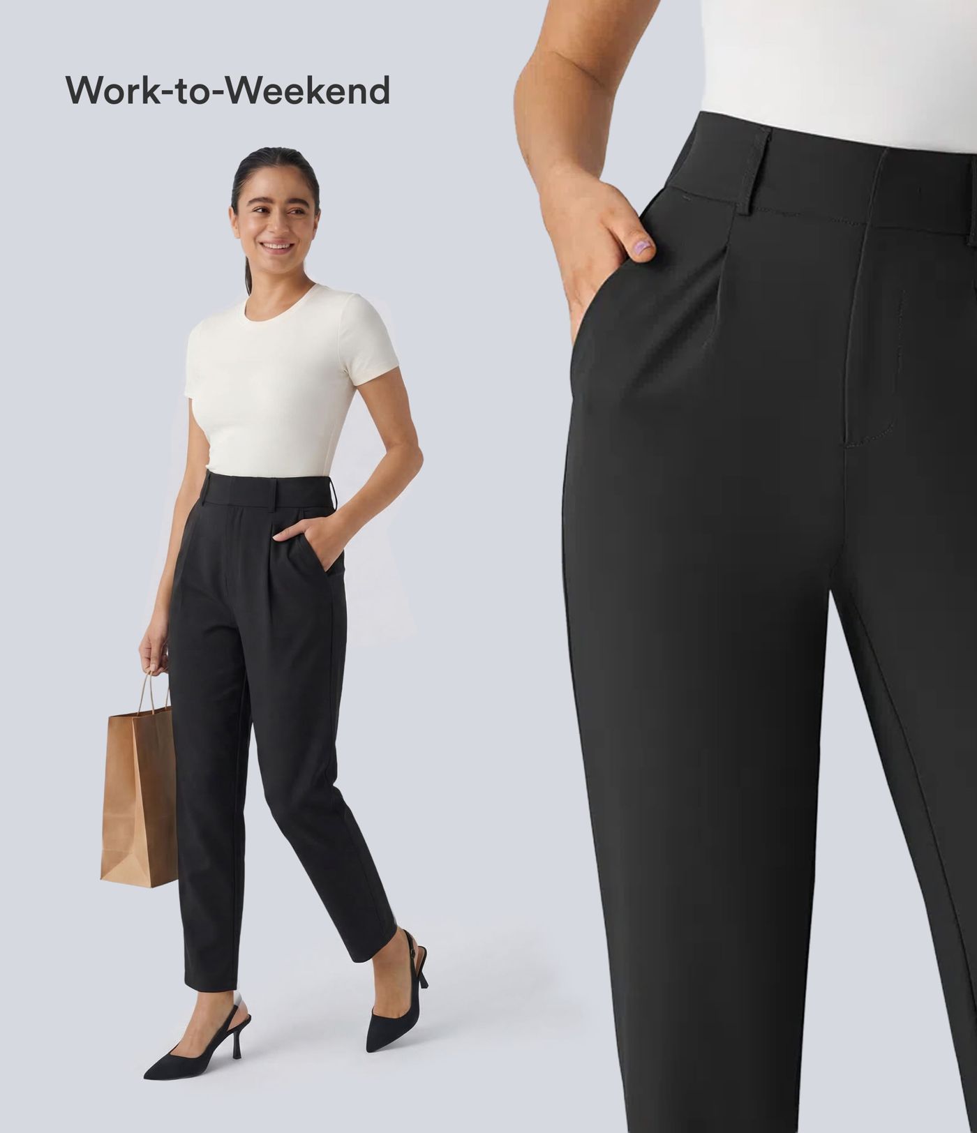 Pantalon de travail Fuselé Uni à Taille Haute avec Poches