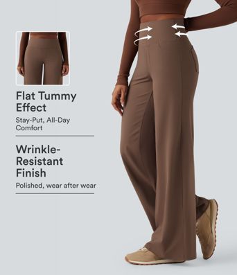 DayStretch High Waisted Tummy Control Wide Leg Yoga Pants with Pockets