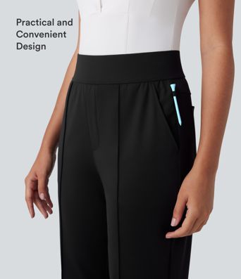 Mid High Waisted Quick Dry Women Straight Leg with Pockets Casual work Golf Pants-UPF40+