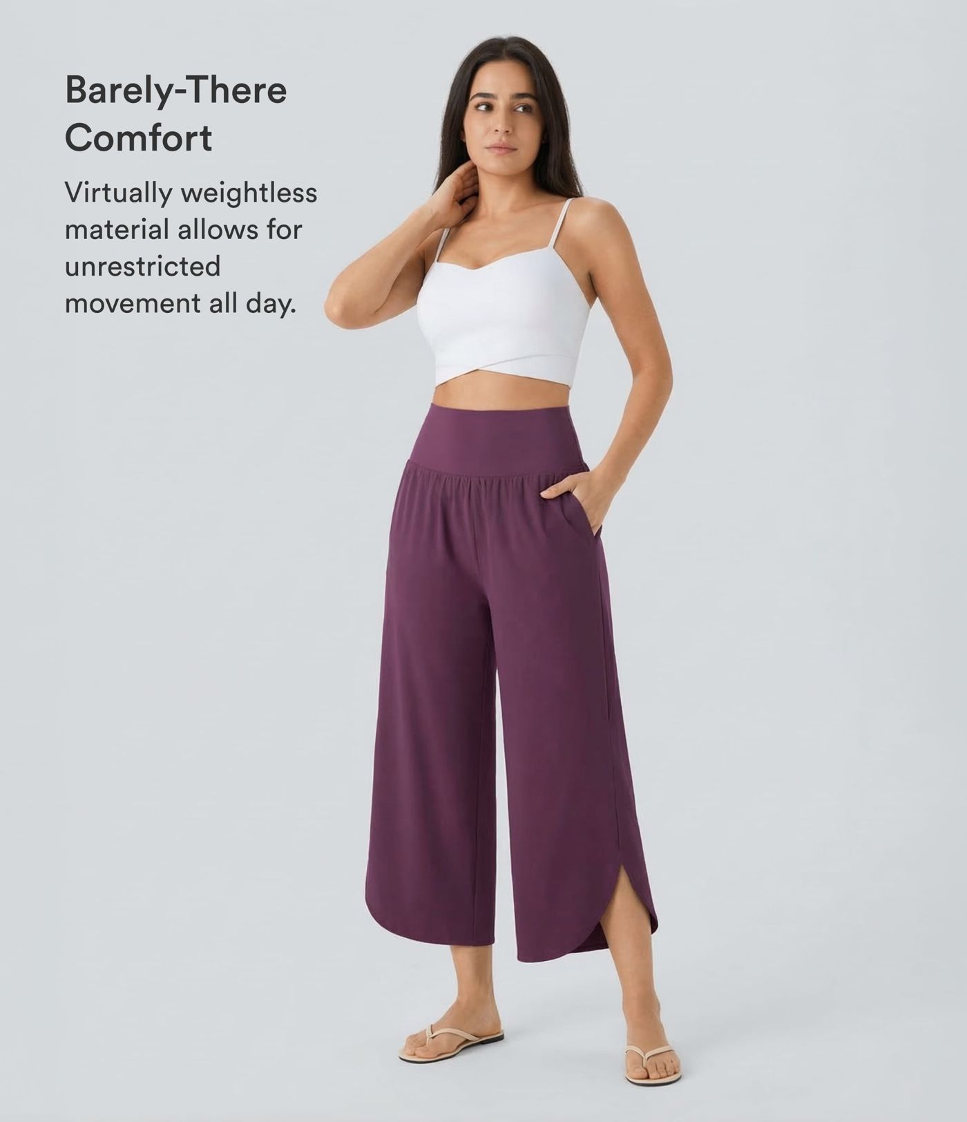 Breezeful™ High Waisted Tummy Control Split Hem Quick Dry Resort Pants with Pockets