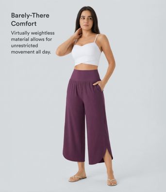 Breezeful™ High Waisted Tummy Control Split Hem Quick Dry Resort Pants with Pockets