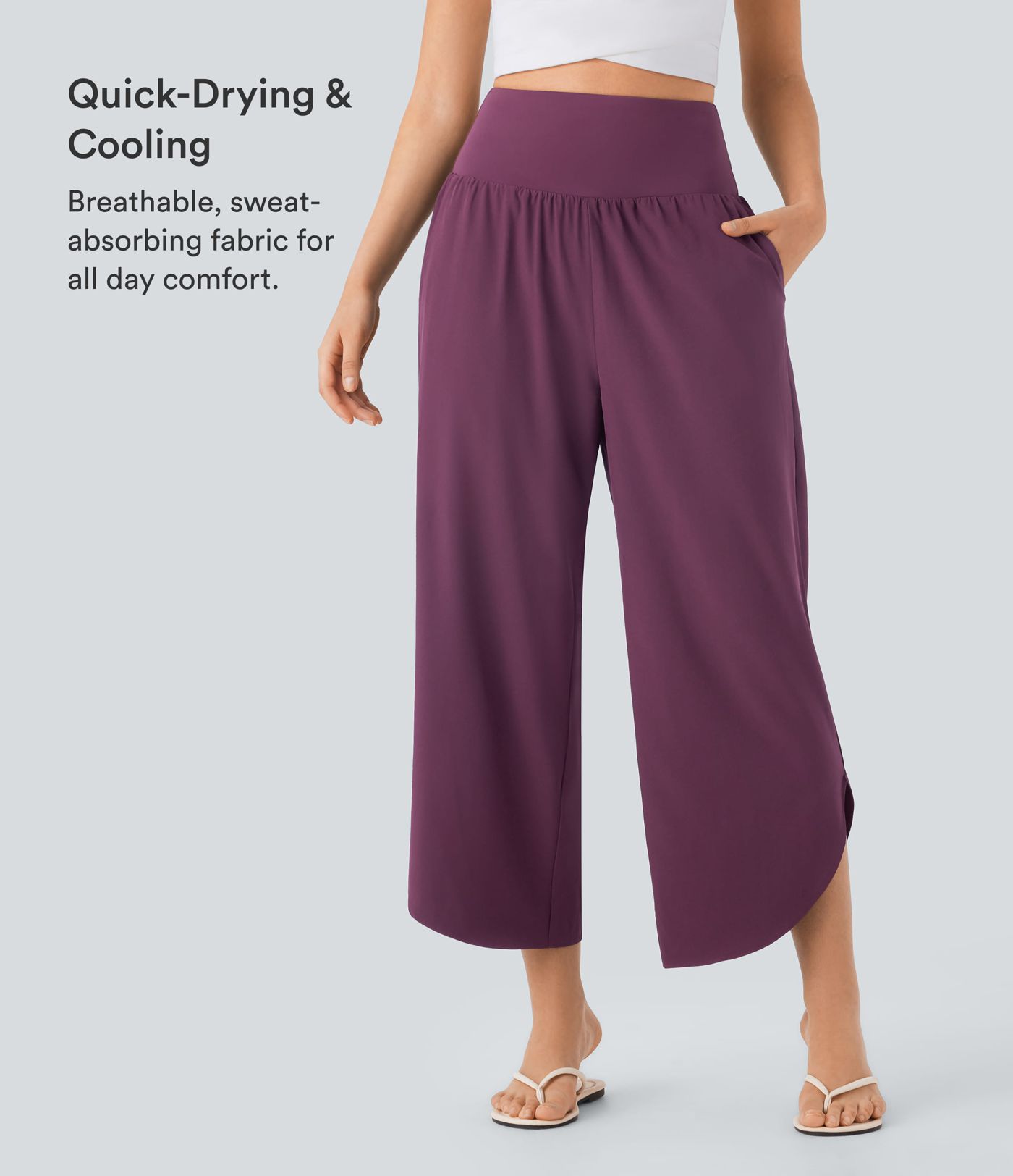 Breezeful™ High Waisted Tummy Control Split Hem Quick Dry Resort Pants with Pockets