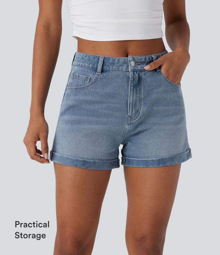 Short en jean décontracté Halara Flex™ taille mi-haute avec poches zippées 3''