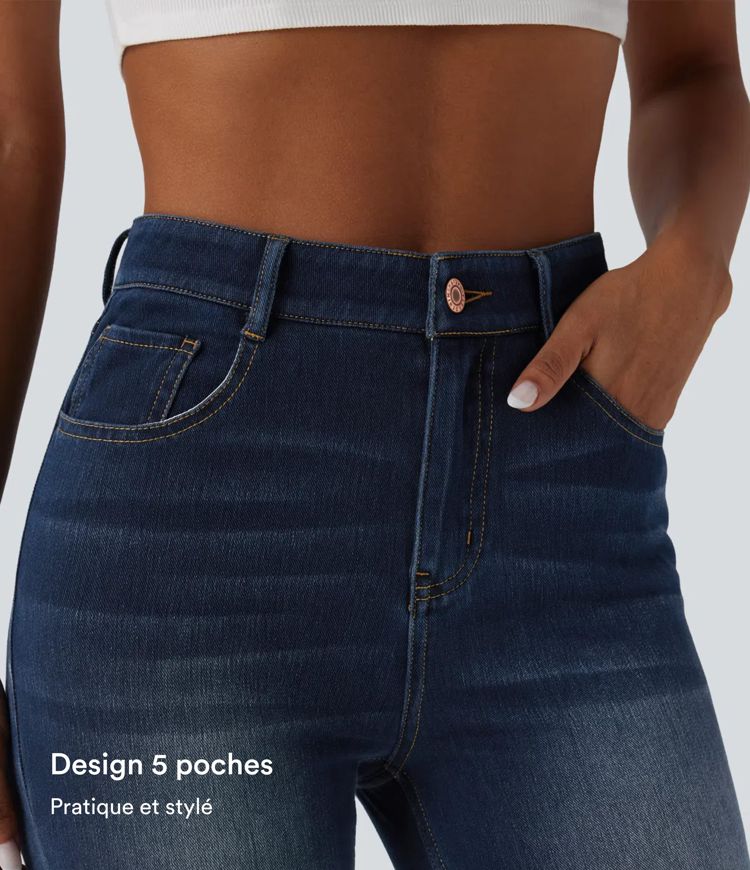 Jean ajusté décontracté Halara Flex™ taille haute avec poches