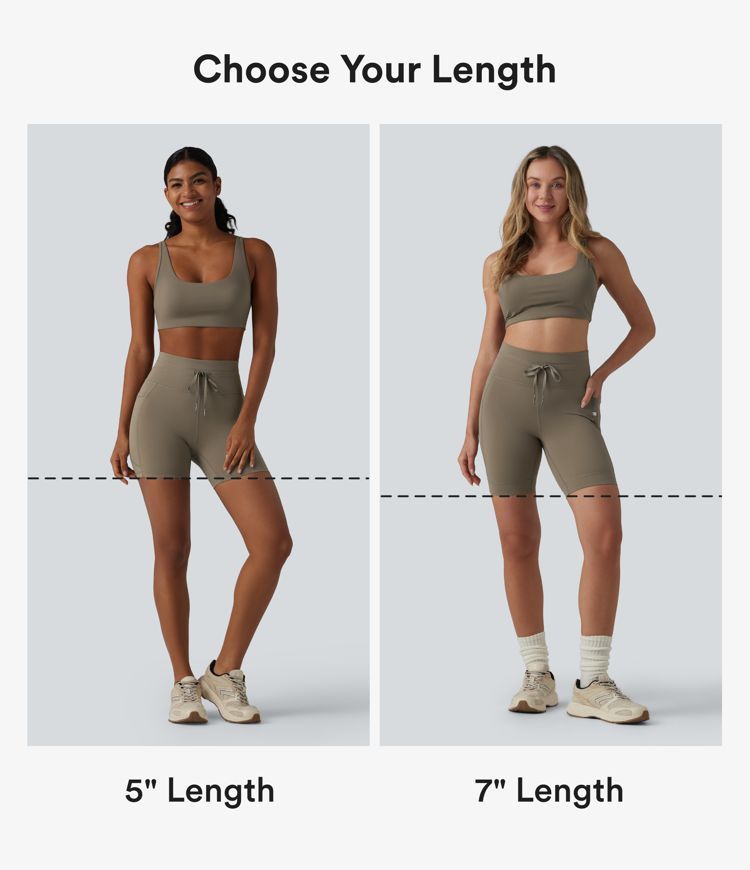 High Waisted Drawstring Plain Yoga Biker Shorts 5'' with Pockets