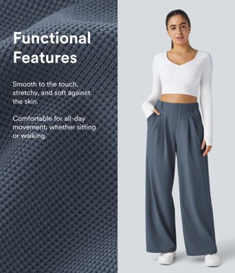 Pantalon de Travail Évasé à Taille Haute avec Poches Halara Flex™ en Gaufré