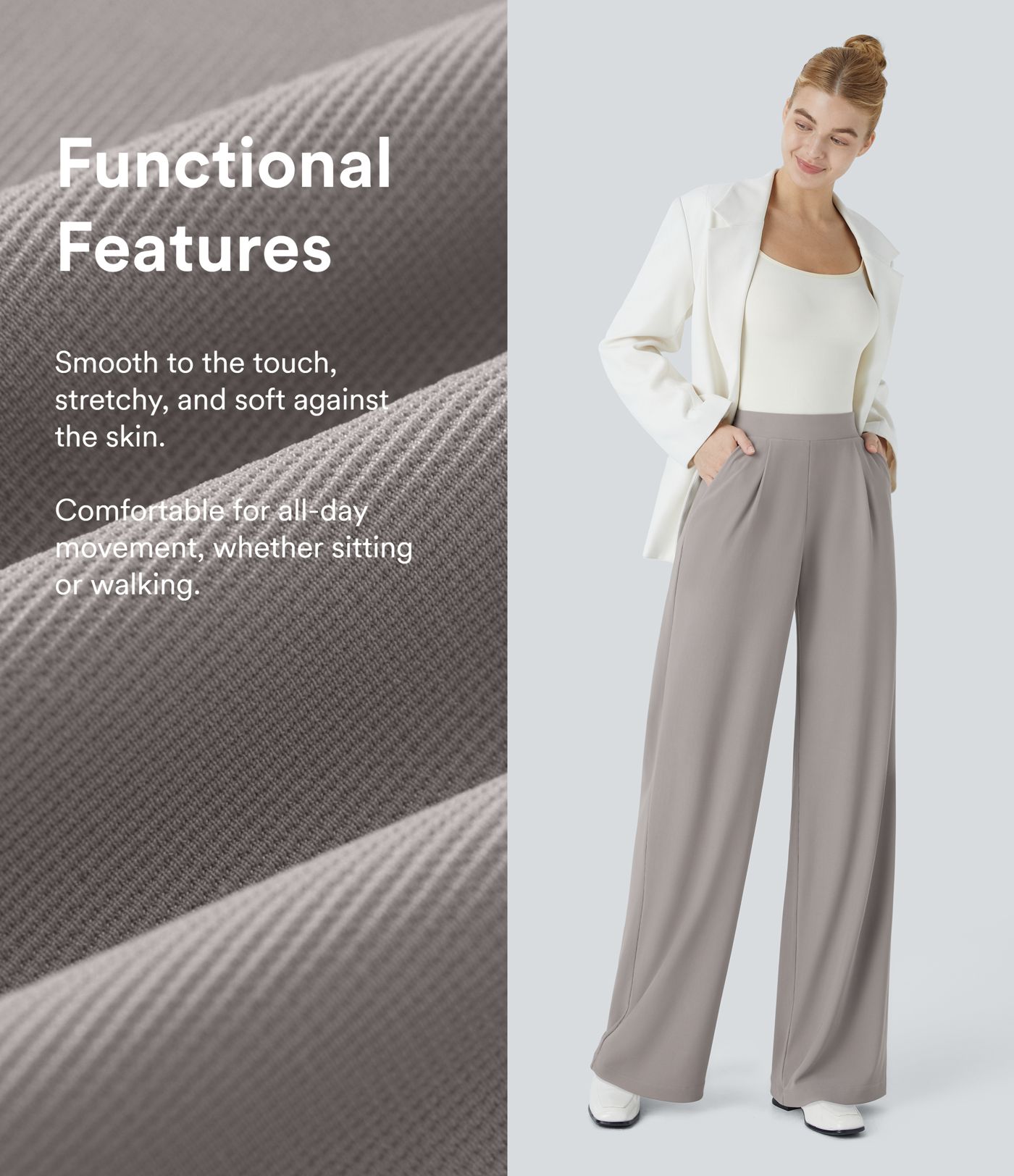 Halara Flex™ High Waisted Body Sculpt Waist-Slimming Pocket Wide Leg Micro Waffle Women Suit Work Pants