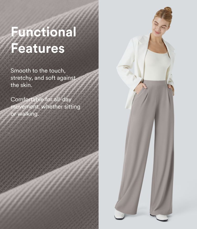 Halara Flex™ High Waisted Body Sculpt Waist-Slimming Pocket Wide Leg Micro Waffle Women Suit Work Pants