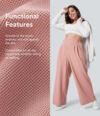 Halara Flex™ High Waisted Pocket Wide Leg Waffle Women Suit Work Plus Size Pants