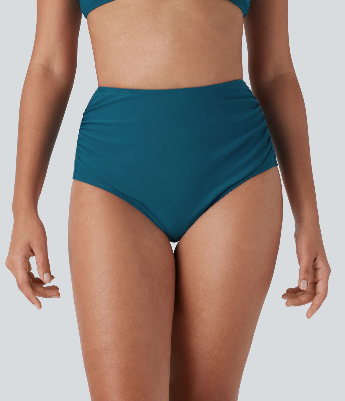 High Waisted Tummy Control Ruched Bikini Bottom Swimsuit