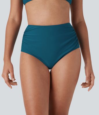 High Waisted Tummy Control Ruched Bikini Bottom Swimsuit